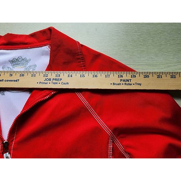 JACKET-OLEG CASSINI-Red-White Mesh Lining-Zippers-Designer-Size Small - Picture 9 of 14